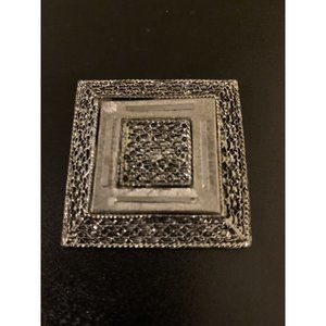 Vintage Square Silvertone Filigree Layered Brooch Pin